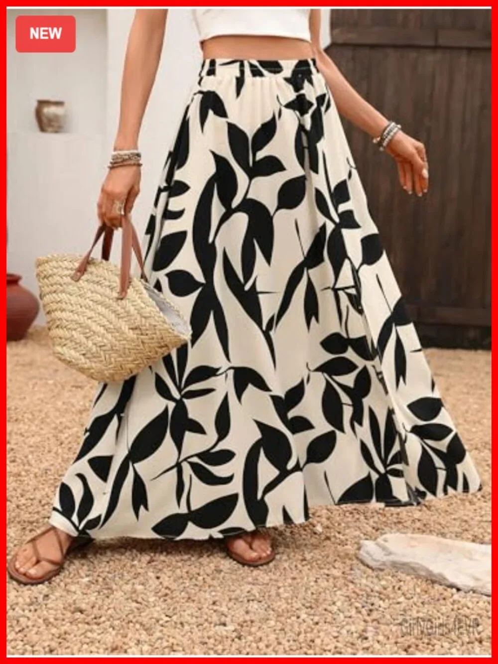 Women's Boho Floral Maxi Skirt High Waist High Slit Long Skirt Summer Beach